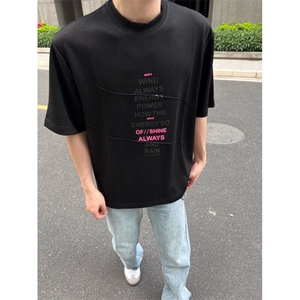 美式重磅拼接高级感空气棉柔软亲肤短袖T恤男宽松cleanfit T58图片