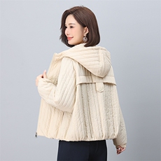 时尚显瘦竖条纹棉服宽松百搭保暖外套，女装棉衣/棉服，叶笙衣