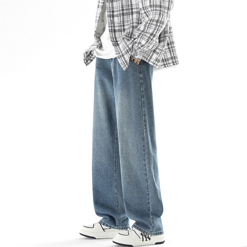 港风做旧高街直筒牛仔裤男士宽松休闲韩版潮流休闲阔腿长裤子P50，男装牛仔裤，星座205-1