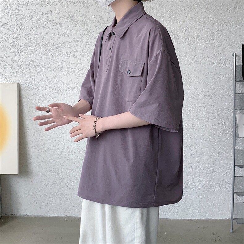 夏季纯色口袋宽松翻领Polo衫短袖T恤男女同款PL0165-P40,男装Polo衫,星座308B-2