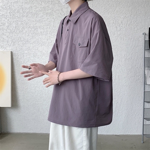 夏季纯色口袋宽松翻领Polo衫短袖T恤 男女同款PL0165-P40图片