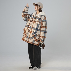 ZX225-2-20901-P135现货格子加厚棉服中性风长款连帽聚酯纤维，男装棉衣，星座225-2