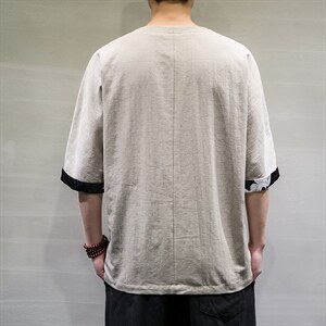 春装新风棉麻短袖t恤男休闲大码七分袖上衣DSA008/T063/P60图片