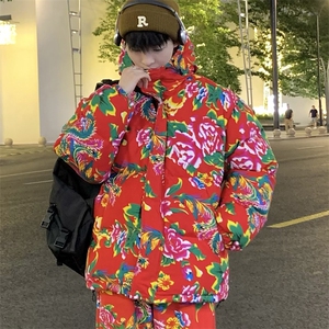 CC99东北大花连帽加厚保暖防寒棉衣外套风特色棉服情侣花衣