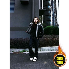 现货冬季美式潮牌痞帅PU皮机车服棉衣毛毛绒狼王座山雕皮棉服，男装棉衣，电商A443