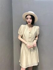 新款洋气V领蝴蝶结扣连衣裙，女装连衣裙，L·H·X