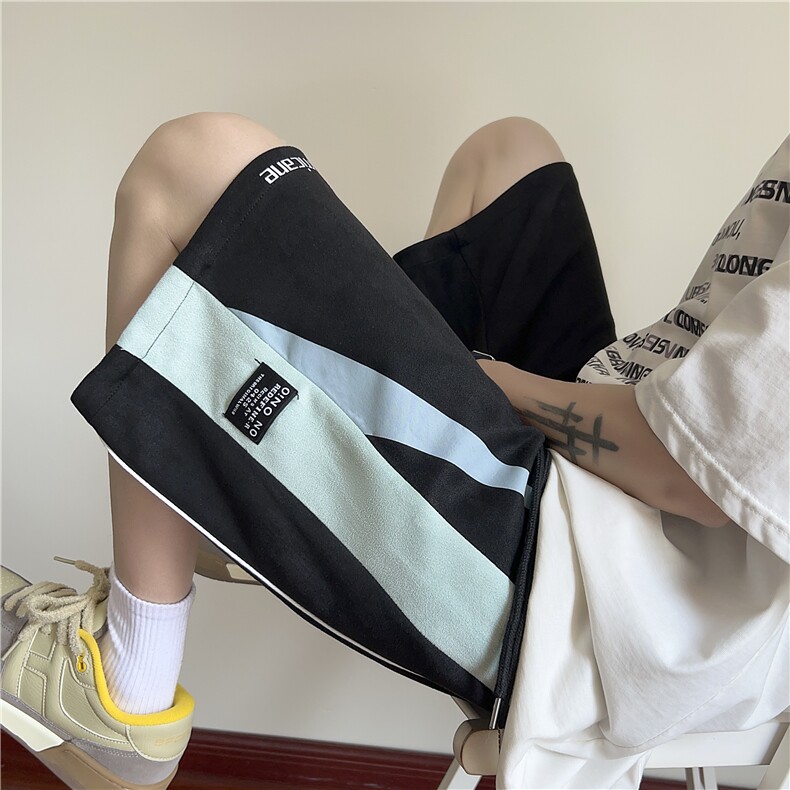 抖音品质麂皮绒拼接设计夏季新款宽松短裤B315-K24181-特P35控68,男装牛仔裤,电商B315