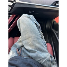 水洗做旧工装牛仔裤男痞帅炸街裤子潮牌抽绳牛仔长裤K7036-P48，男装牛仔裤，星座1001-1