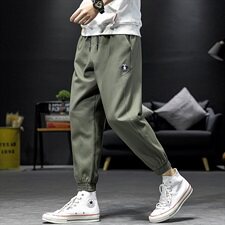 2021春季新日系沙发墙大码拼接布标男束脚九分裤休闲裤K2021-P45，男装休闲裤，电商A001