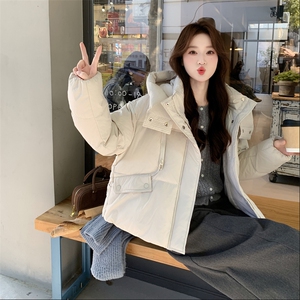 现货新款东大门加厚保暖羽绒服百搭连帽面包服女装外套女图片