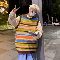 夏季新品设计师自制渐变镂空背心男女宽松美式无袖V领针织马甲，男装背心/马甲，星座716-2