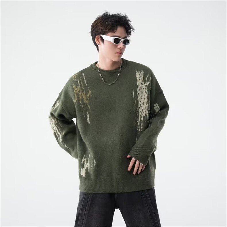 美式圆领毛衣男慵懒风休闲鹿毛绒针织衫YC133P50,男装针织衫/毛衣,星座1116-2
