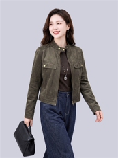 麂皮绒短外套女秋季纯色时尚外套，女装短外套，曼沙奕珂