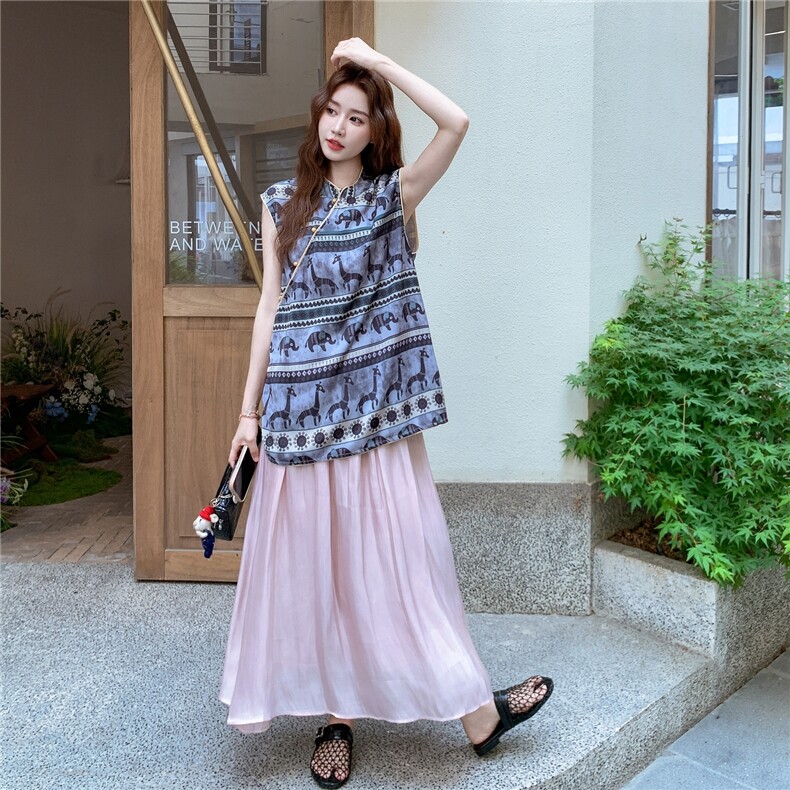 夏季半身裙无袖衫时尚两件套女，女装套装/套裙，浙宝069