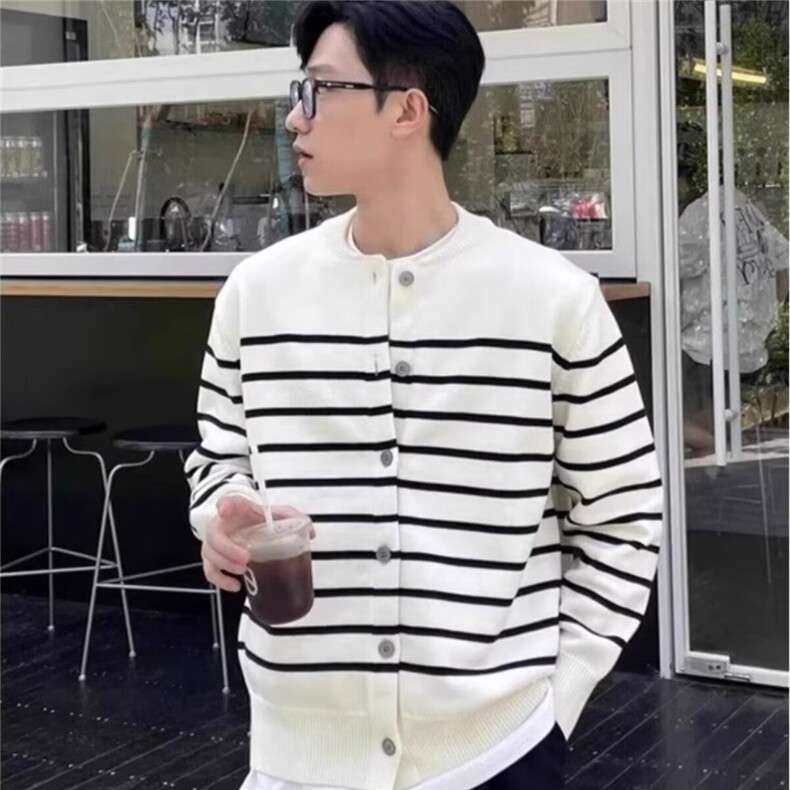 撞色条纹针织开衫秋季新款时尚显瘦上衣小香风毛衣外套MY219,男装针织衫/毛衣,星座516A