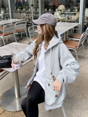 现货2026春秋季连帽外套女针织撞色可爱风学生休闲百搭外，女装卫衣/绒衫，网红馆