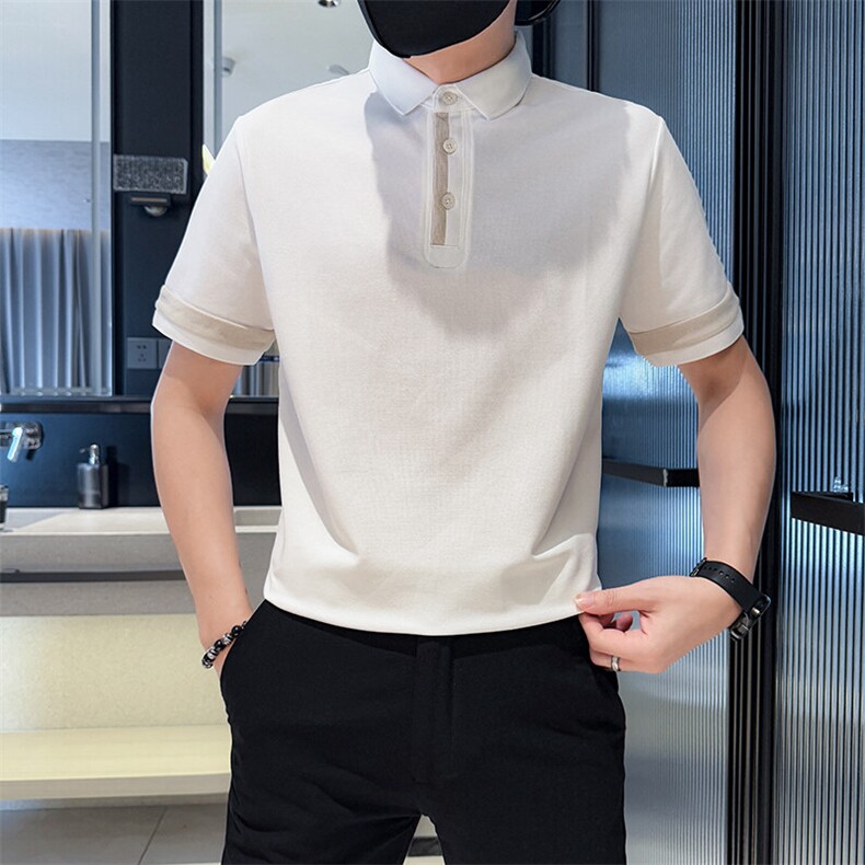 2025夏季新款织带设计短袖T恤翻领Polo衫-F9461-P53,男装T恤,电商D342