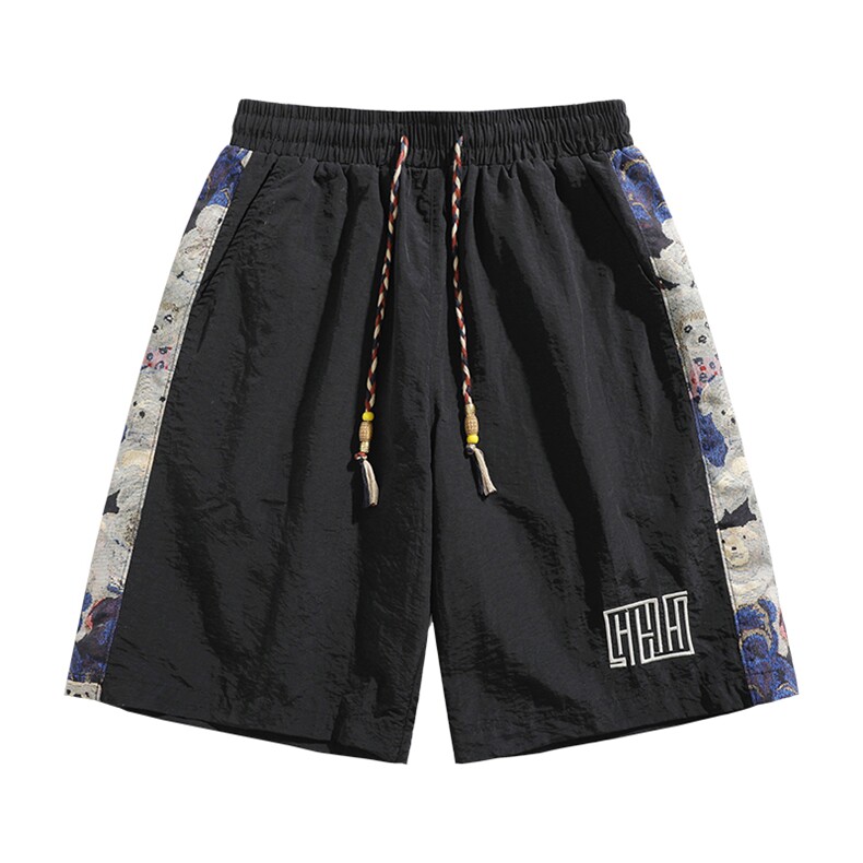 夏季速干直筒宽松高级垂感短裤潮松紧刺绣休闲裤男A436-675-P27,男装牛仔裤,电商A436