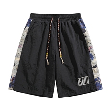 夏季速干直筒宽松高级垂感短裤潮松紧刺绣休闲裤男A436-675-P27，男装牛仔裤，电商A436