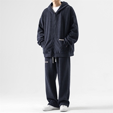 加厚加绒条绒套装百搭美式时尚潮流两件套装-TZ829加绒特批143，男装休闲套装，星座718