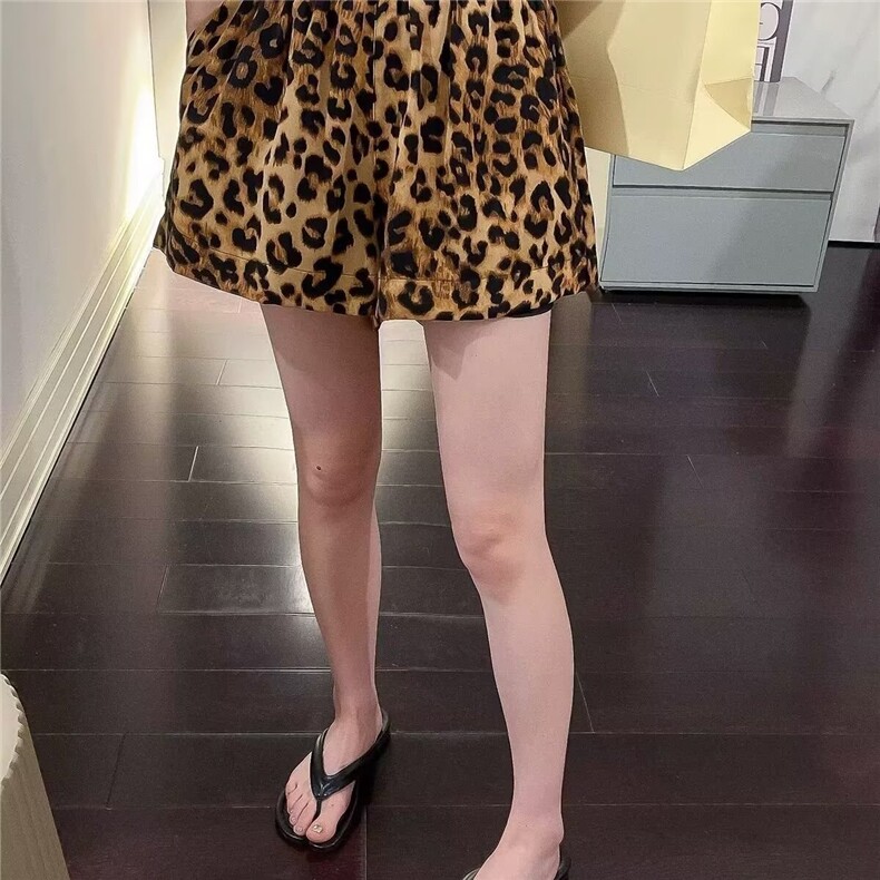 豹纹休闲短裤女夏季薄款宽松显瘦小个子外穿运动高腰a字阔腿热裤,男装牛仔裤,星座1210-1