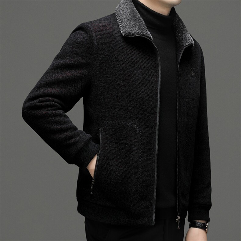 中年男装休闲加绒加厚夹克冬季新款中年男士保暖翻领雪尼尔外套,男装夹克,电商B212（原钱塘6029）