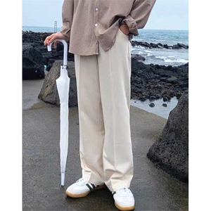 秋冬半松紧大板型垂坠感大码西裤男加绒加厚西裤直筒休闲长裤 K04图片