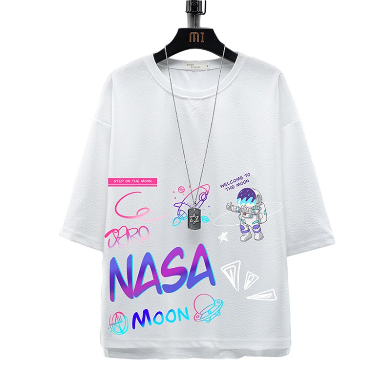 Q11186-P30NASA联名同款春夏季七分袖t恤男大码五分袖短袖展架,男装T恤,电商A040A