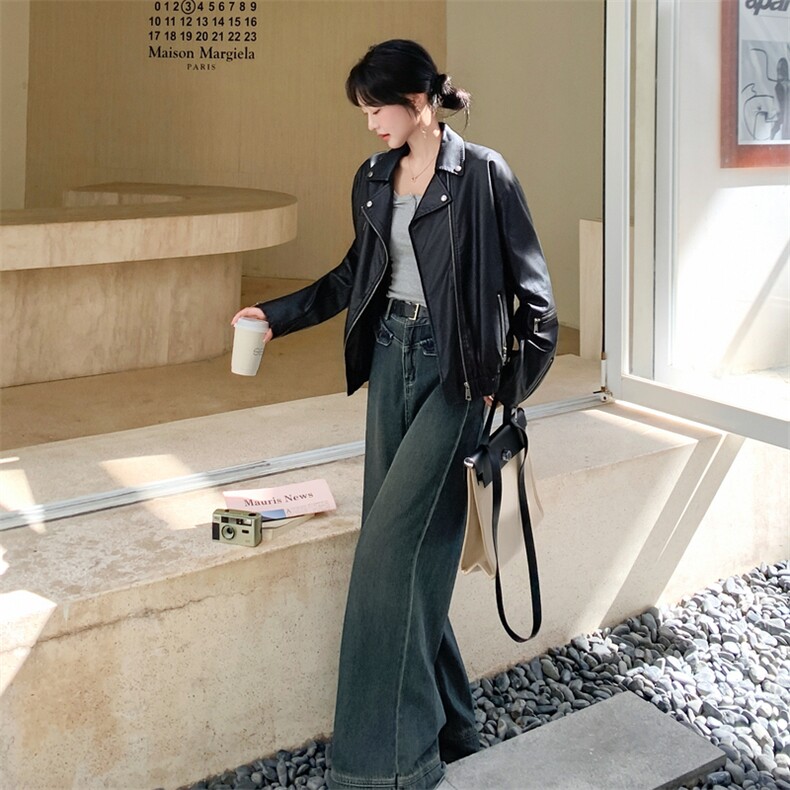 黑色中性风机车皮衣外套女2025秋季新款高级感时尚炸街百搭夹克潮,女装皮衣,2C058