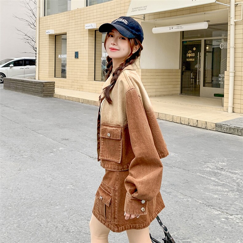 2D080-2297新款现货主推渐变牛仔套装裙P165K238,女装短外套,2D080