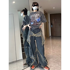 欧美潮牌男女秋冬季复古设计感贴布做旧直筒长裤S7725P47，男装休闲裤，星座1112-1