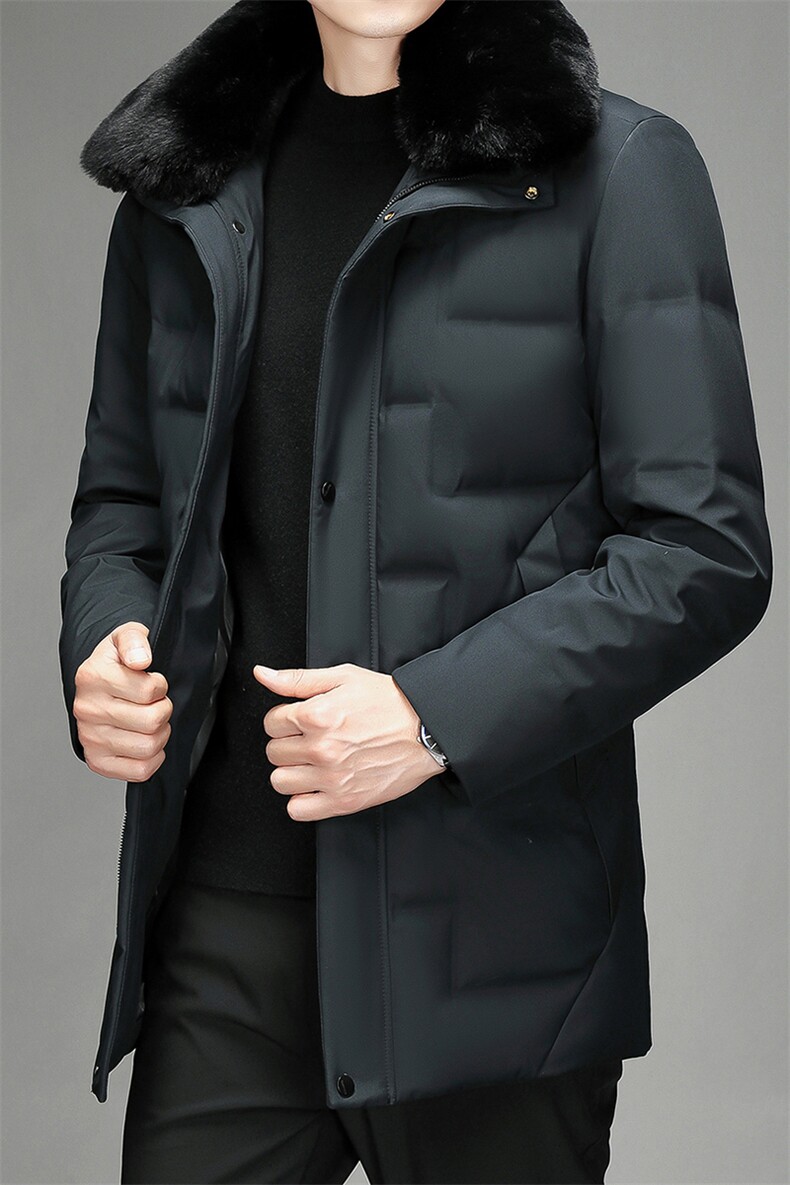 白鸭绒羽绒服男翻领冬装休闲气质中长款毛领可拆羽绒SJ71981-P325,男装羽绒服,电商B212（原钱塘6029）