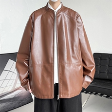 男士立领皮夹克春季休闲外套潮流机车皮衣宽松薄款A266-PY005-P85，男装皮衣，电商A266