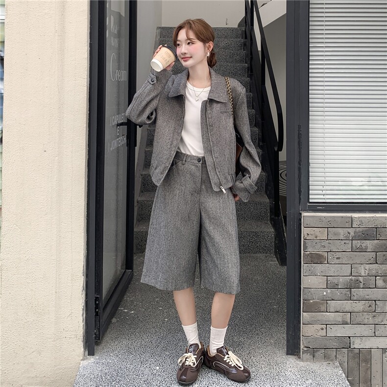 秋季新品老钱风拉链短外套+阔腿裤两件裤2C239-H93-P195-K308,女装套装/套裙,2C239