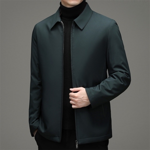 新款冬季白鸭绒羽绒服翻领纯色上衣中年男士加厚保暖外套爸爸装图片