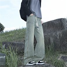 T8909牛仔裤男士潮流美式高街痞帅宽松直筒长裤子男款男生，男装牛仔裤，星座308A-1（原309B-1）