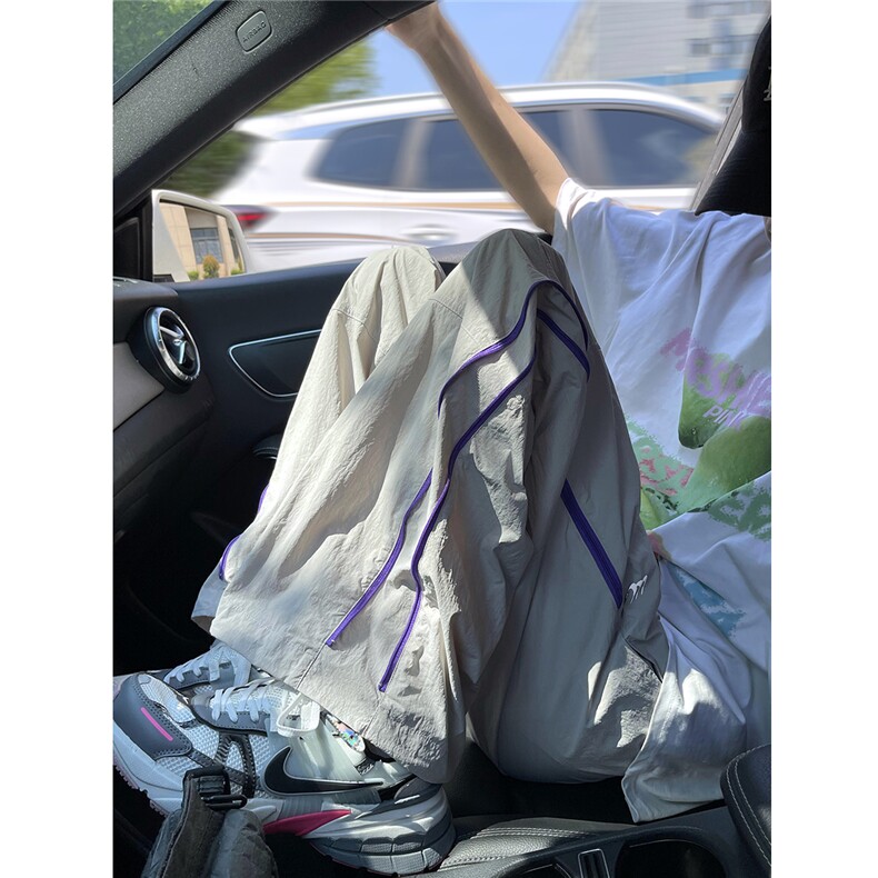 现货~多巴胺尼龙速干裤侧拉链撞色伞兵裤7XZ502-K758-P55控79,男装休闲裤,星座502