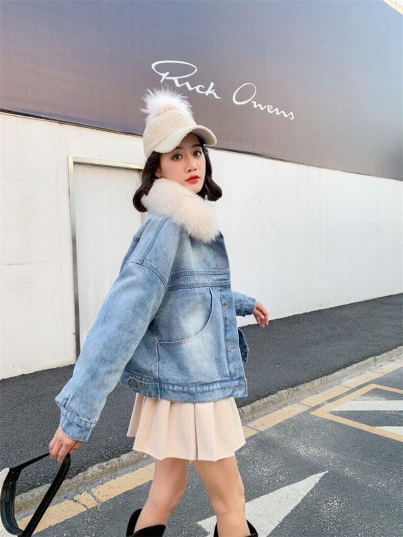 狐狸毛领牛仔派克，女装，雪儿诱惑