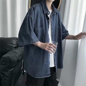 牛仔衬衫男韩版潮流休闲百搭短袖衬衣帅气宽松港风痞帅CS2810-P40图片