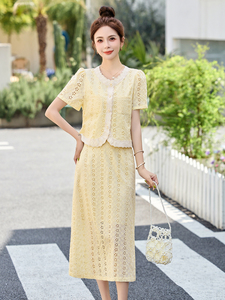 小香风蕾丝套装裙女2025夏季新款气质显瘦刺绣开叉半身裙两件套潮图片