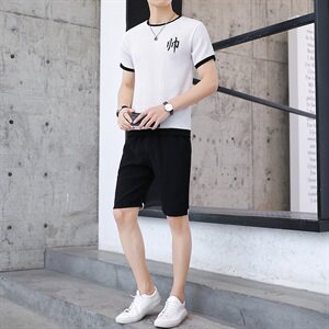 夏季短袖t恤男潮牌套装初中高中学生运动一套帅气两件套T779-P42