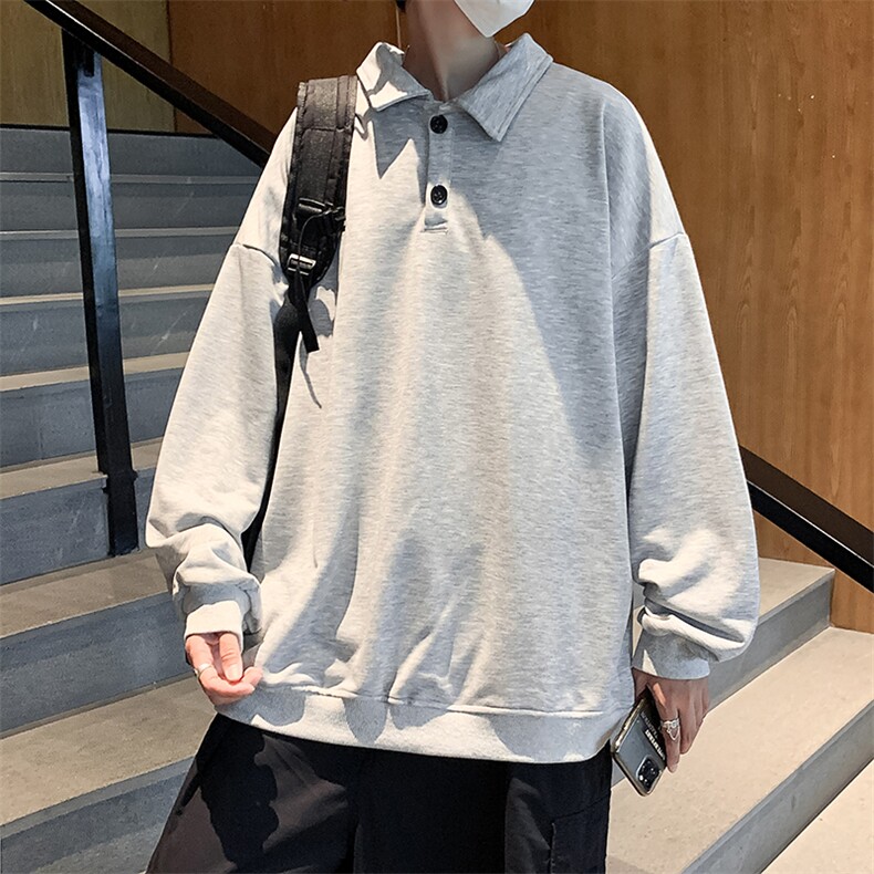 翻领卫衣男秋季长袖上衣百搭无帽套头宽松港风学生衣服W1421-P35,男装卫衣,星座512-2