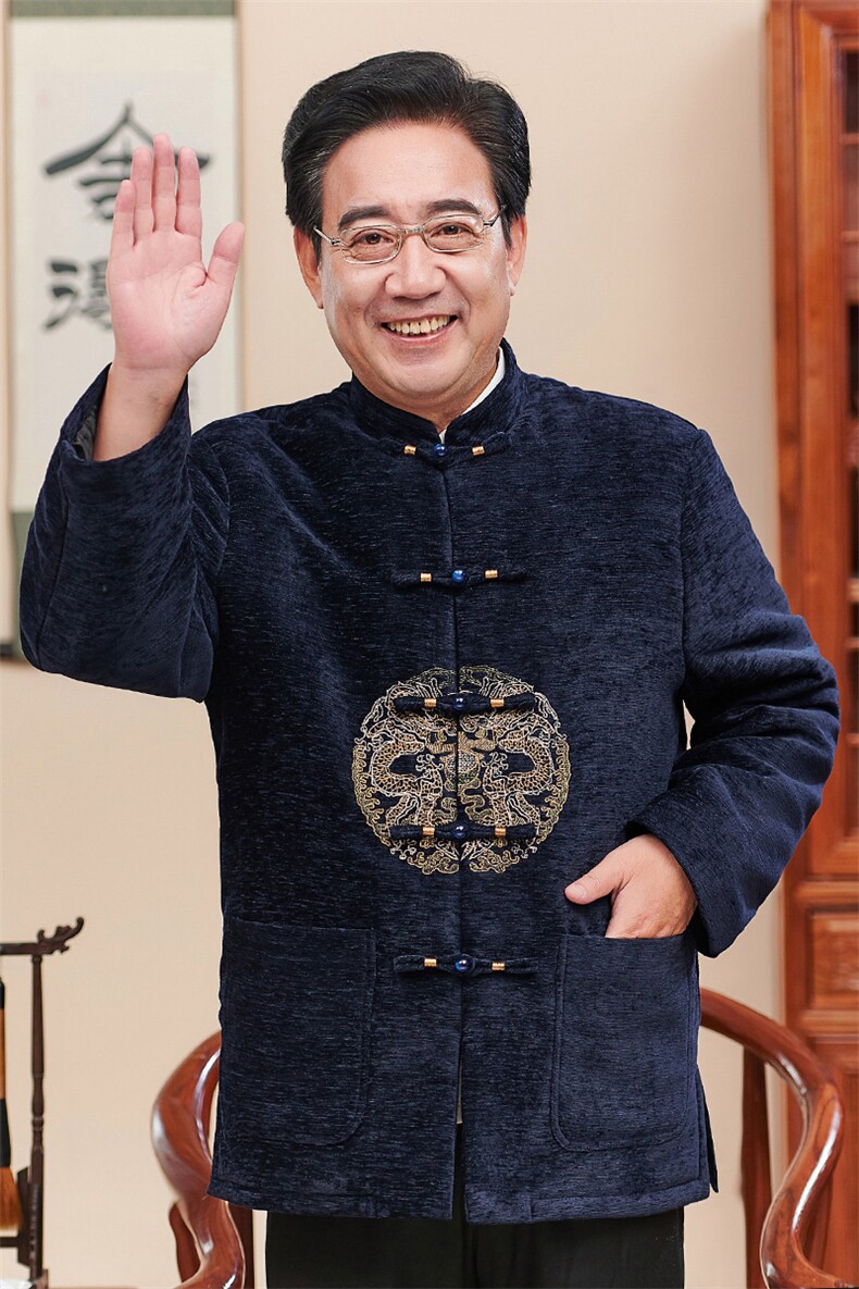 中老年唐装男女情侣装过寿生日爷爷奶奶婚礼服老人秋冬装加绒外套,男装中老年男装,钱塘723