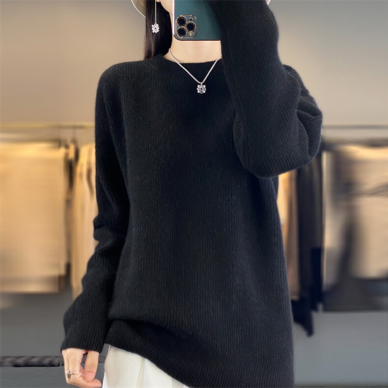 时尚长袖套头纯色2024年秋季圆领羊毛衫，女装羊毛衫，冀清阳荣