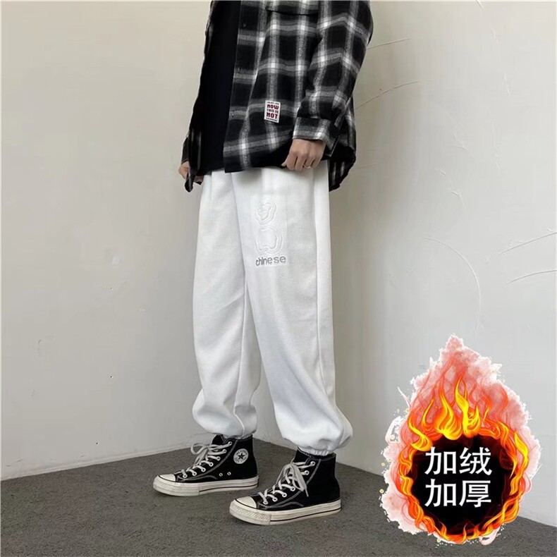 束脚卫裤华夫格钢印小熊宽松哈伦裤卫裤大码KW011P30加绒35,男装休闲裤,星座1116-2