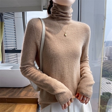 秋冬季新款舒适时尚百搭35%竖条堆堆领35%衫，女装羊绒衫，美轩羊绒