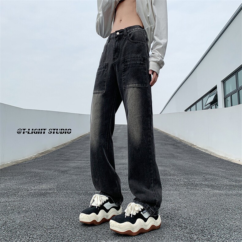 B221 美式ins高街暗黑小众多口袋直筒牛仔裤子 LK23049-P60 控78图片