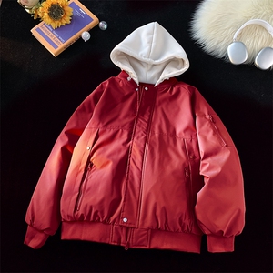 假两件连帽棉服撞色时尚潮牌情侣百搭保暖男女外套MY2583-P85图片