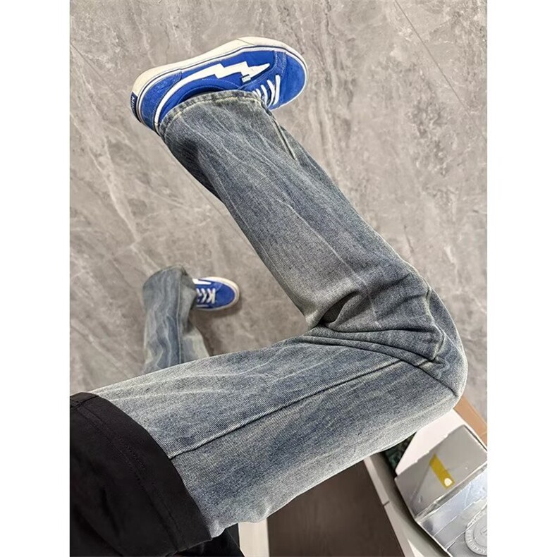 水洗复古蓝牛仔裤男新款美式高街vibe显瘦直筒微喇裤L11588-P45,男装牛仔裤,星座1008
