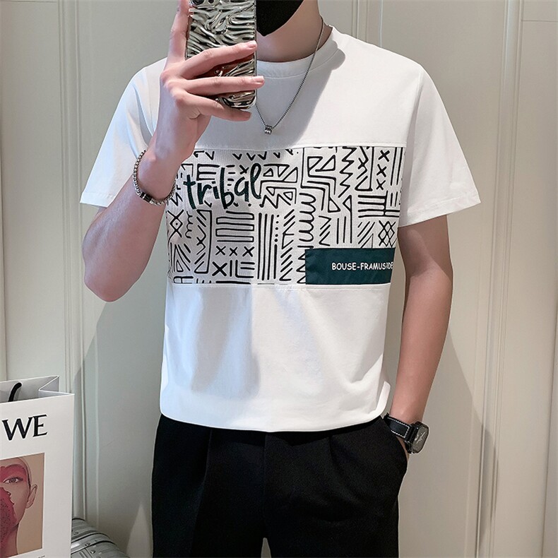 2025新款夏季短袖T恤男潮牌百搭拼接上衣半袖体恤A313-1-5833-P48,男装T恤,电商A313-1